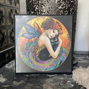 Colorful Fairy and Cat Art Canvas